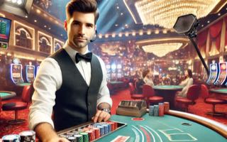 Dealer vid ett spelbord i ett live-casino