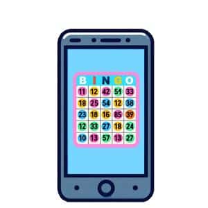 En mobiltelefon med en bingobricka på skärmen. Bilden ska illustrera någon som spelar bingo spel i app.